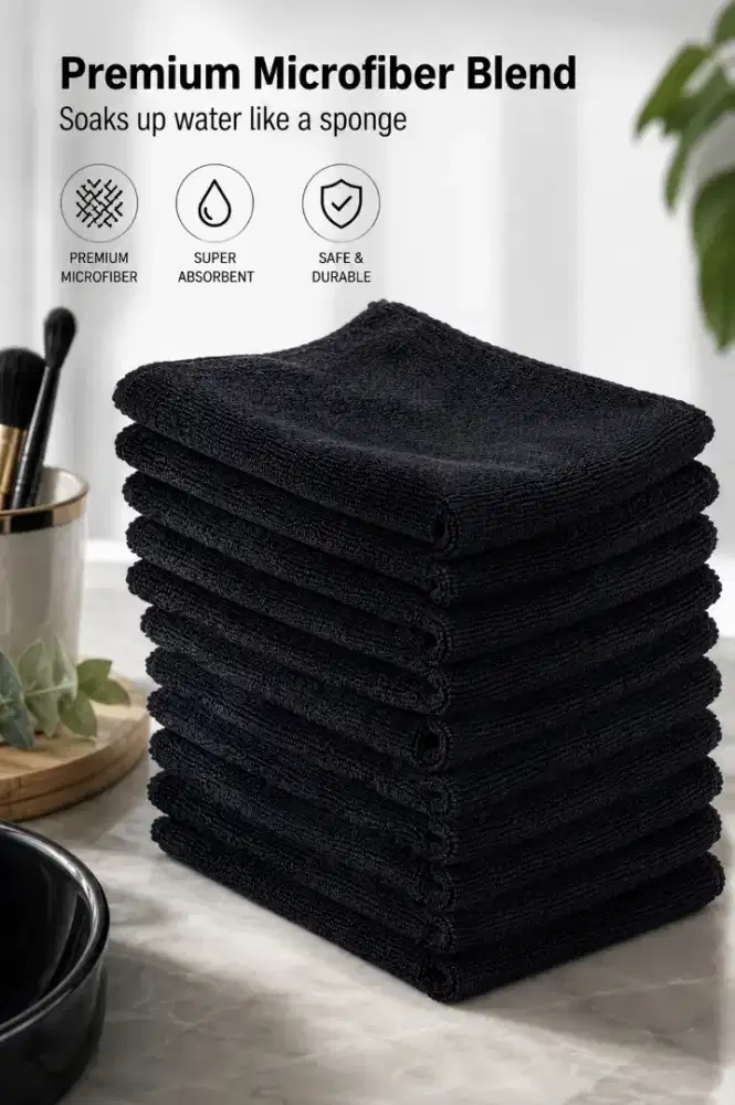 Handuk Rambut Salon Barbershop Microfiber Hitam 30x70 cm Cepat Kering