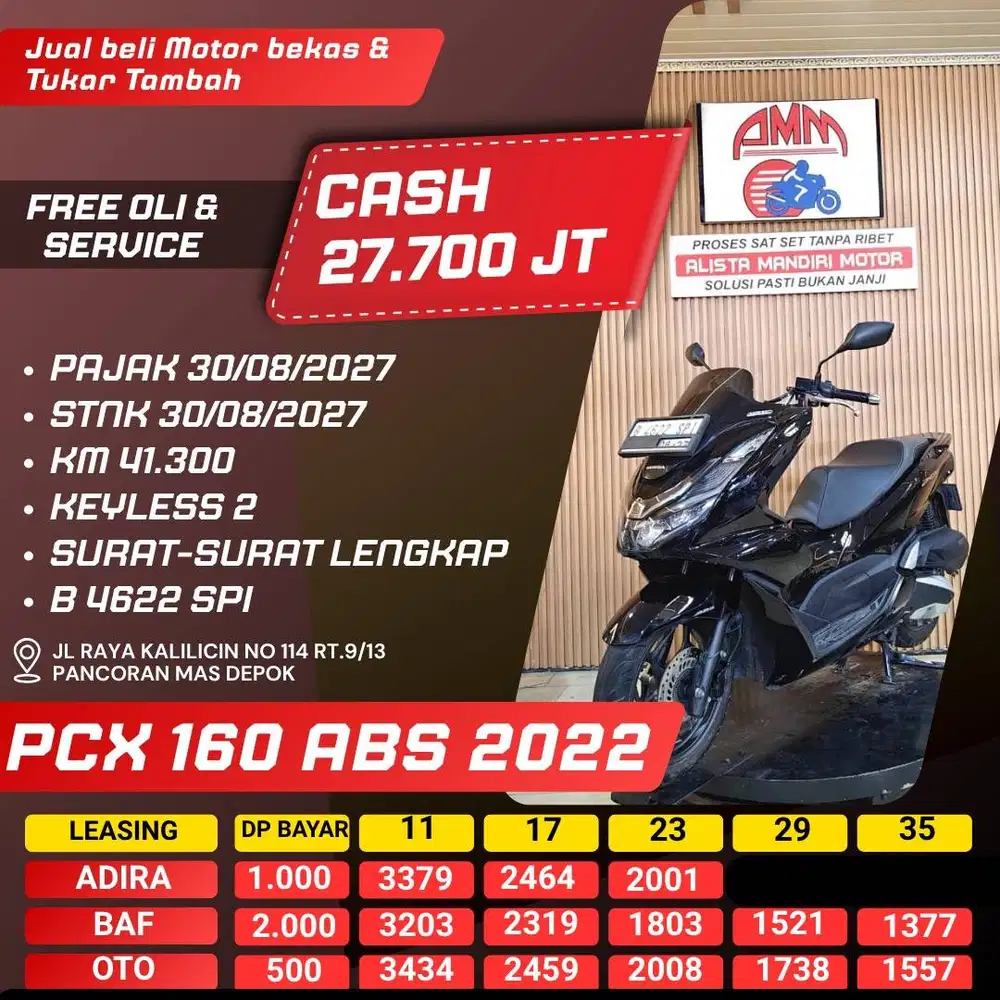 PCX 160 ABS 2022 DP 500 PAJAK HIDUP REMOT 2 CASH / KREDIT CC 0% ALISTA