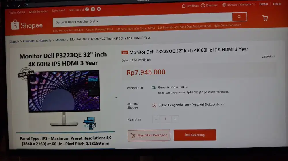 Dell P3223QE 32 4K UHD USB-C Monitor – Layar Besar, Tajam & Mulus