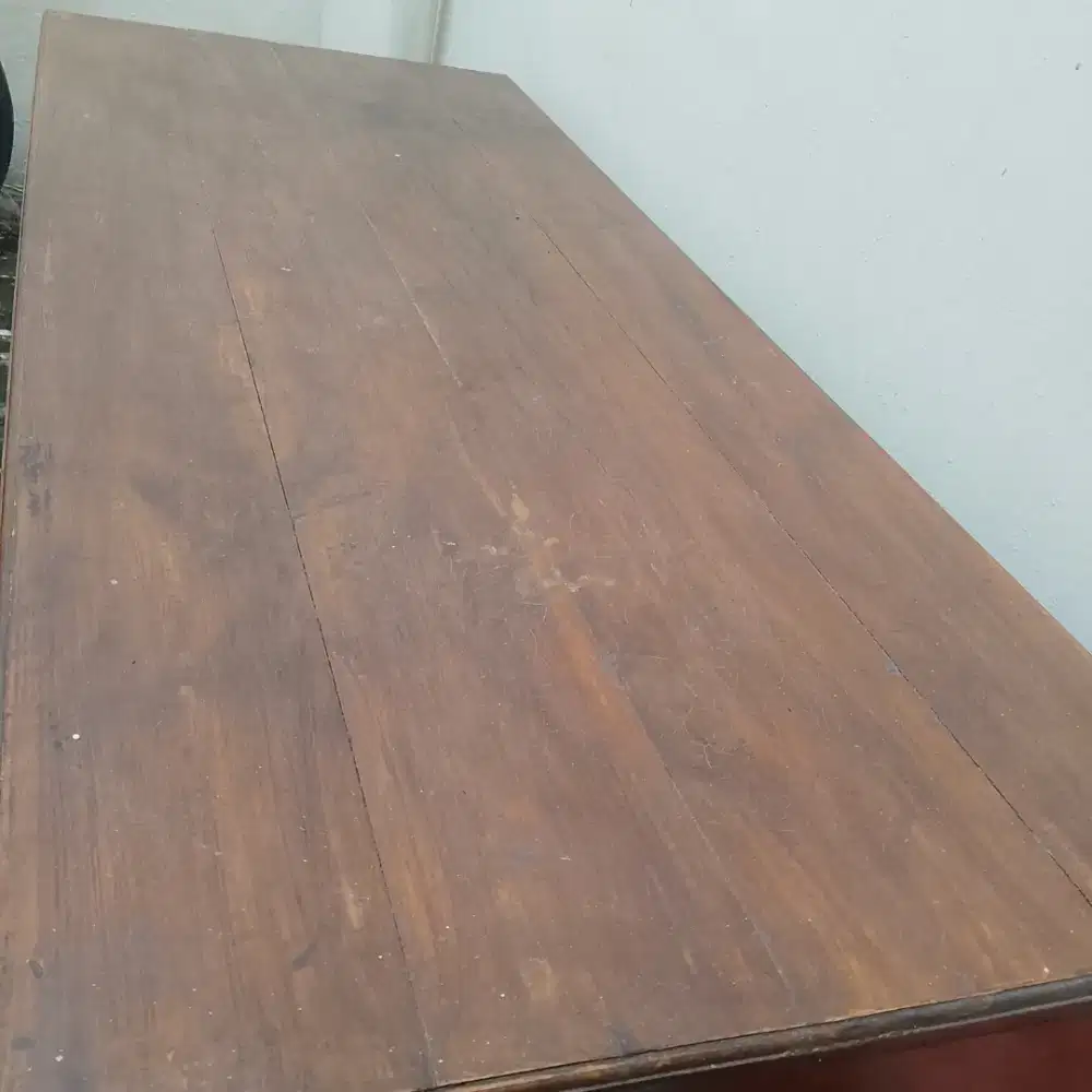 Meja panjang 148cm, Kayu Solid, tebal 2,5cm.