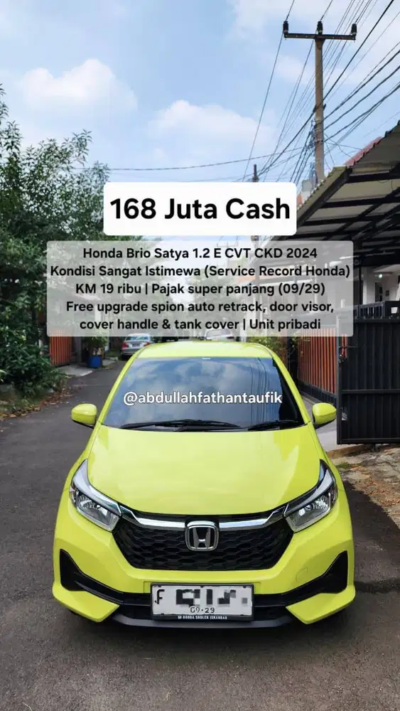 Honda Brio Satya E CVT 2024 KM19Rb Pajak 2029 Service Record Istimewa