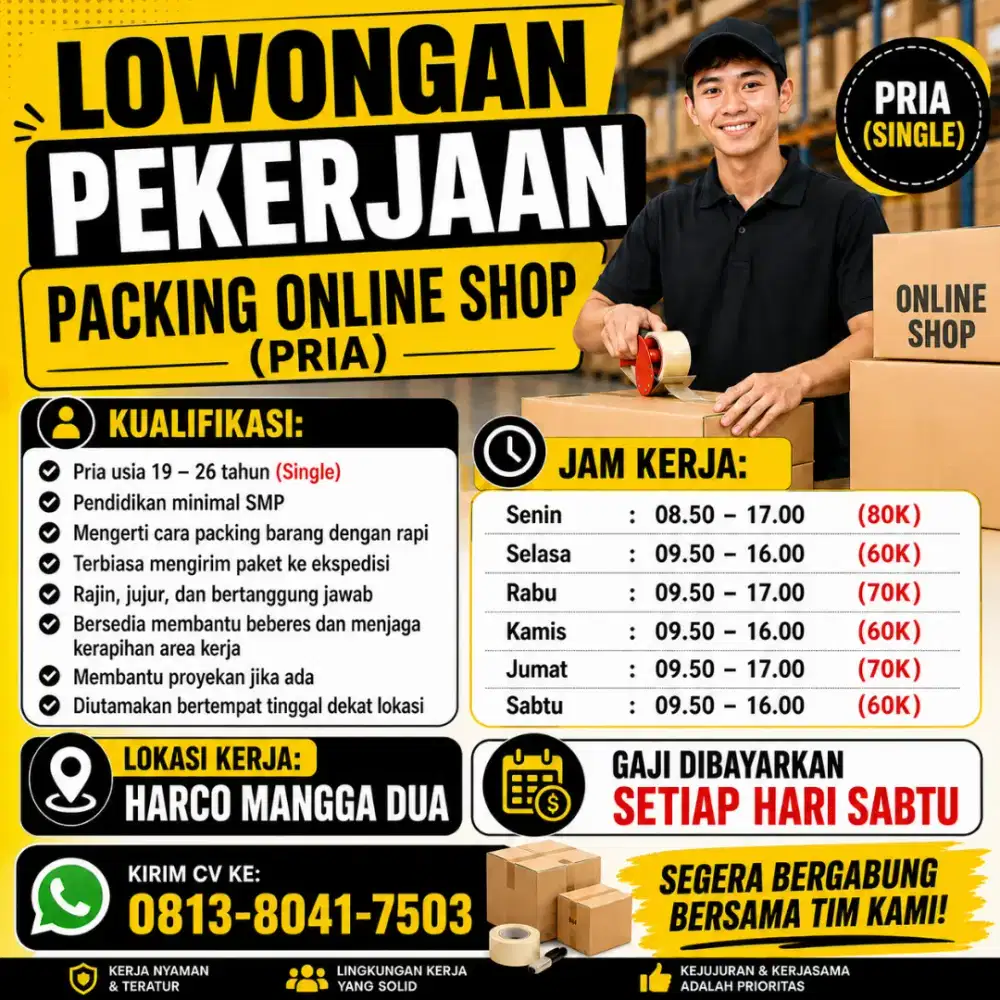 LOWONGAN PEKERJAAN FREELANCE PACKER HARCO MANGGA DUA