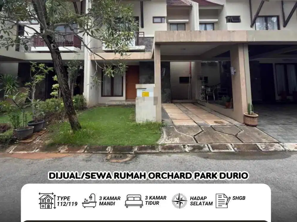 Dijual / sewa rumah orchard park cluster durio batam center