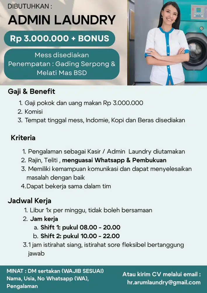 Dibutuhkan Admin Laundry
