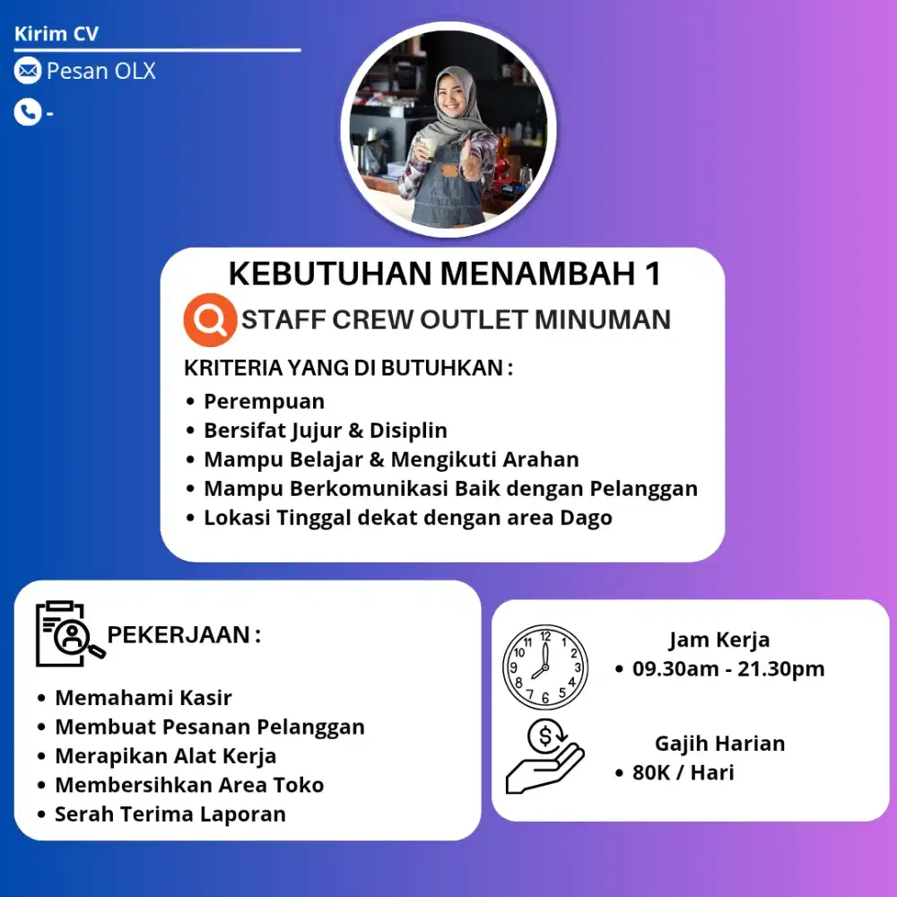 dibutuhkan Tambahan 1 Crew Outlet