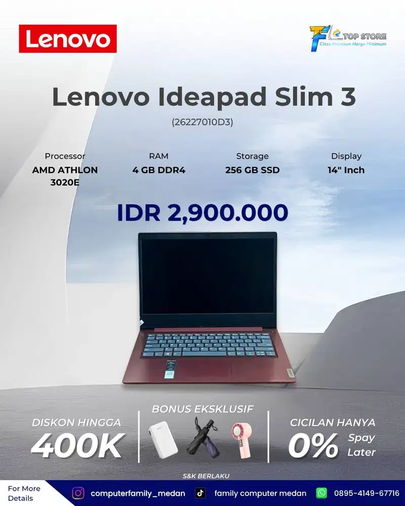 LENOVO IDEAPAD SLIM 3 RAM 4 GB SSD 256 GB AMD ATHLON 3020E