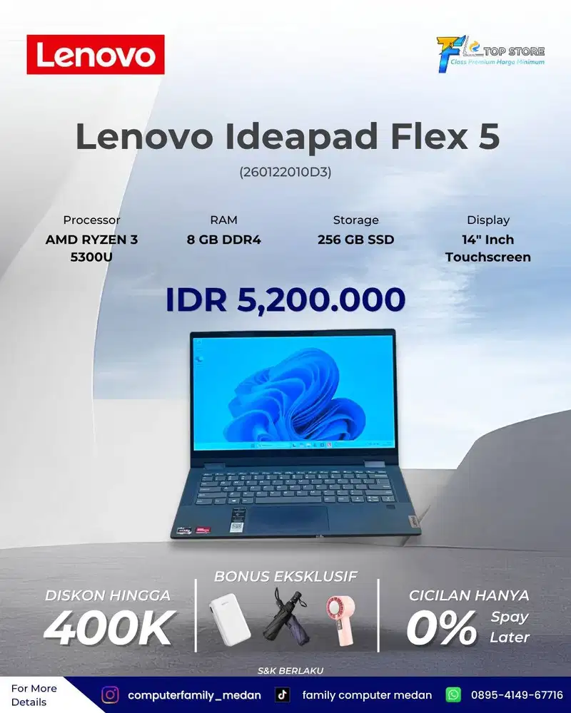 LENOVO IDEAPAD FLEX 5 14ALC05 TOUCHSCREEN X360 8/256GB SSD AMD RYZEN 3
