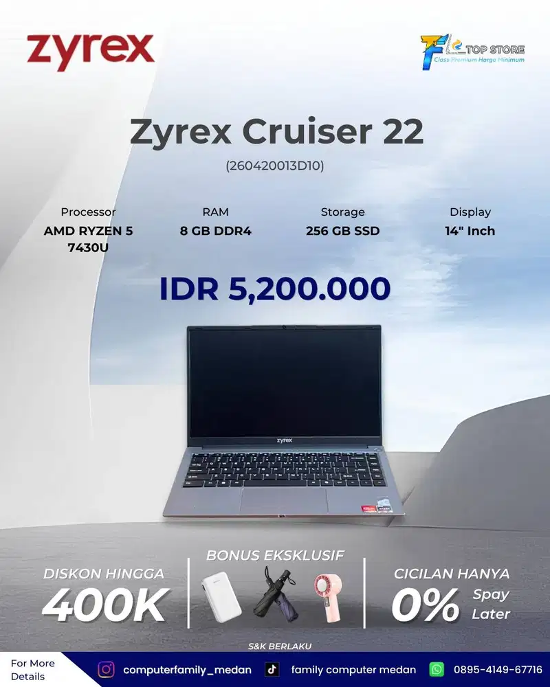 ZYREX NOTEBOOK CRUISER 22 A82 AMD RYZEN 5 7430U RAM 8/256GB SSD LIKE