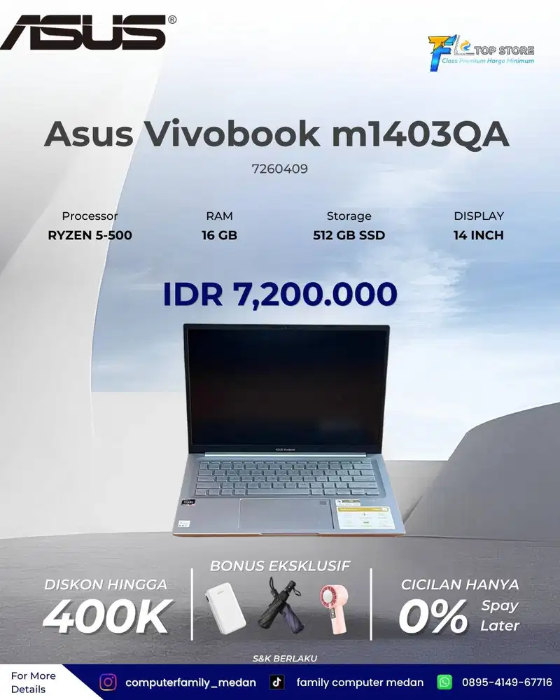 ASUS VIVOBOOK M1403QA RYZEN 5-5000 RAM 16GB SSD 512GB LIKE NEW NOMINUS