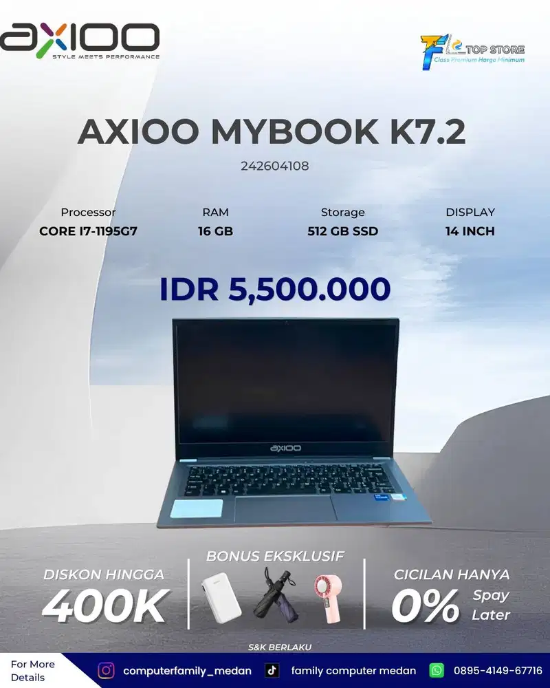 AXIOO MYBOOKPRO K7.2 CORE I7-1195G7 RAM 16GB SSD 512GB VGA INTEL IRIS