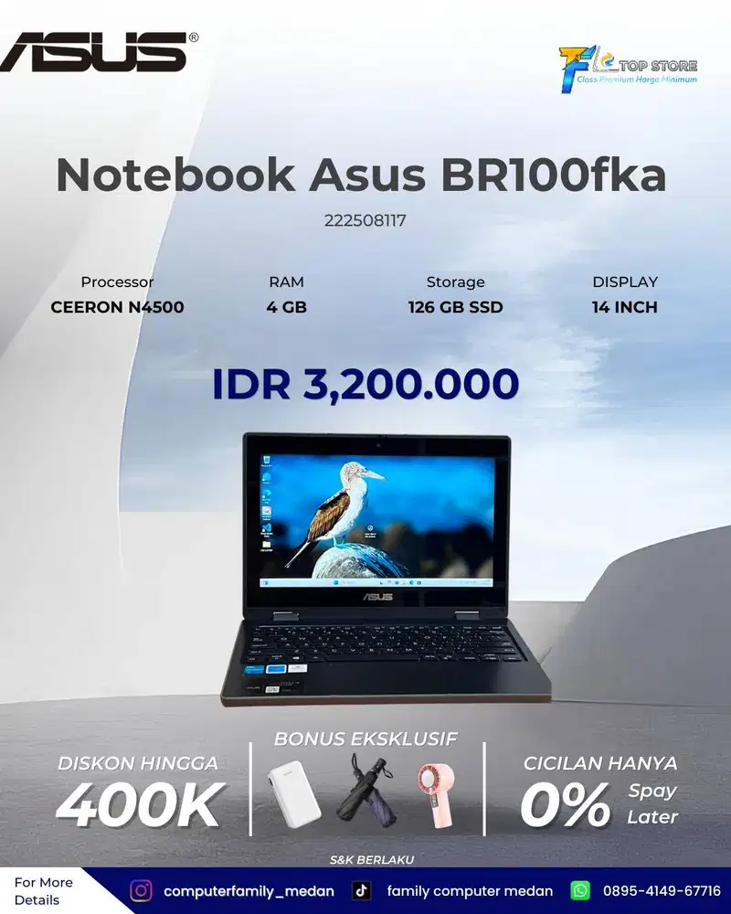 NOTEBOOK ASUS BR100FKA INTEL CELERON N4500 RAM 4 SSD 126GB TOUCHSCREEN