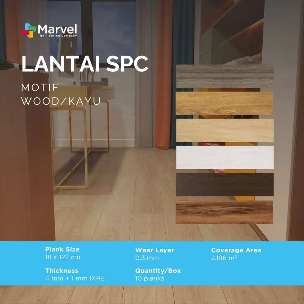 Lantai SPC Marvel Purecore+ 4mm + 1mm IXPE Motif Kayu Waterproof Click