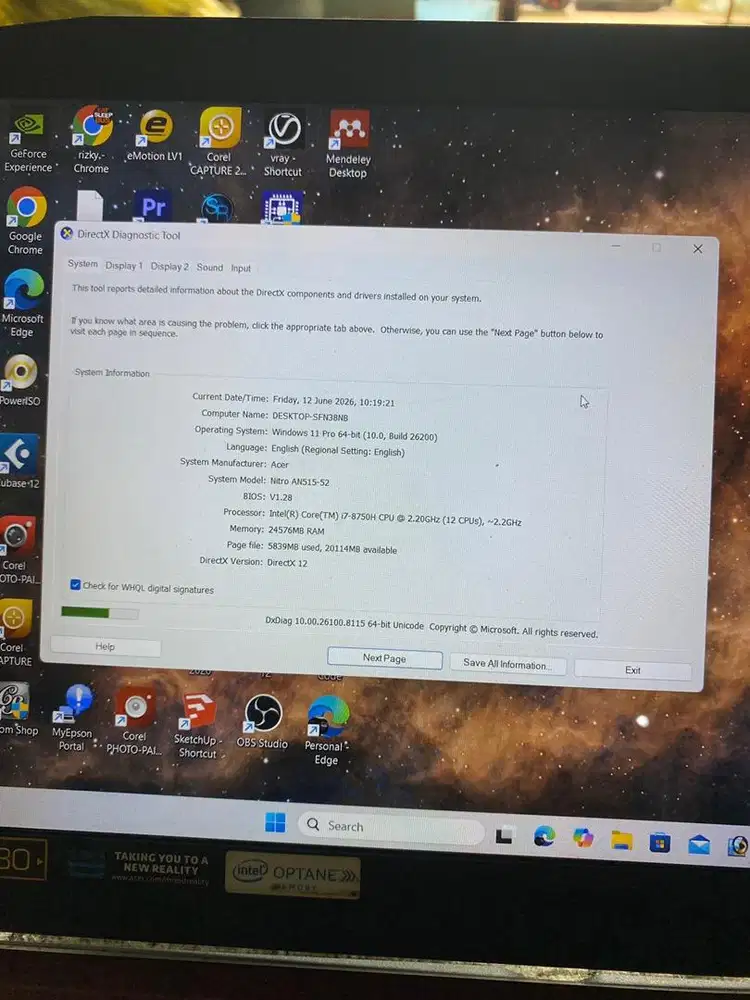 Laptop Acer predator nitro 5