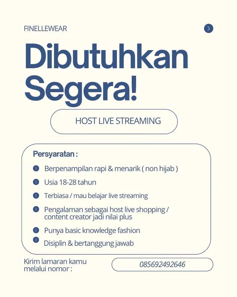 Dicari host live streaming fashion