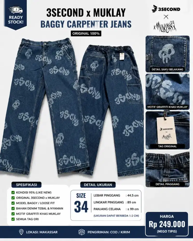 3SECOND x MUKLAY BAGGY CARPENTER JEANS ORIGINAL