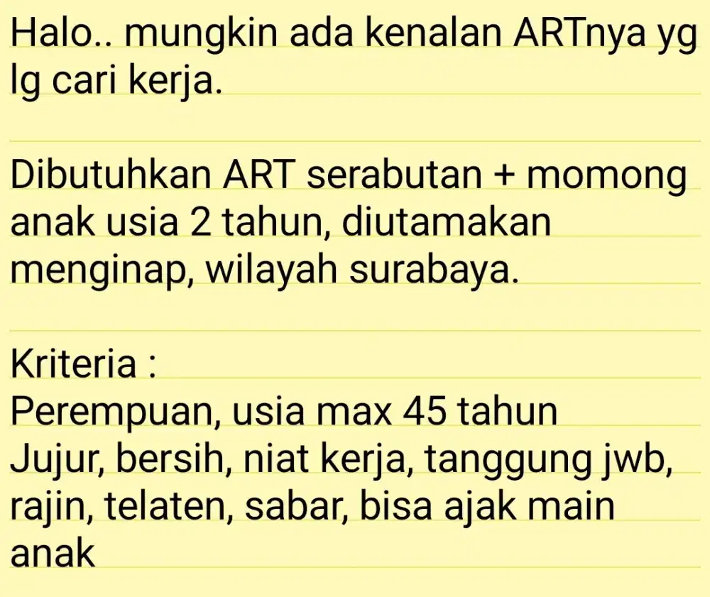 Dibutuhkan ART momong