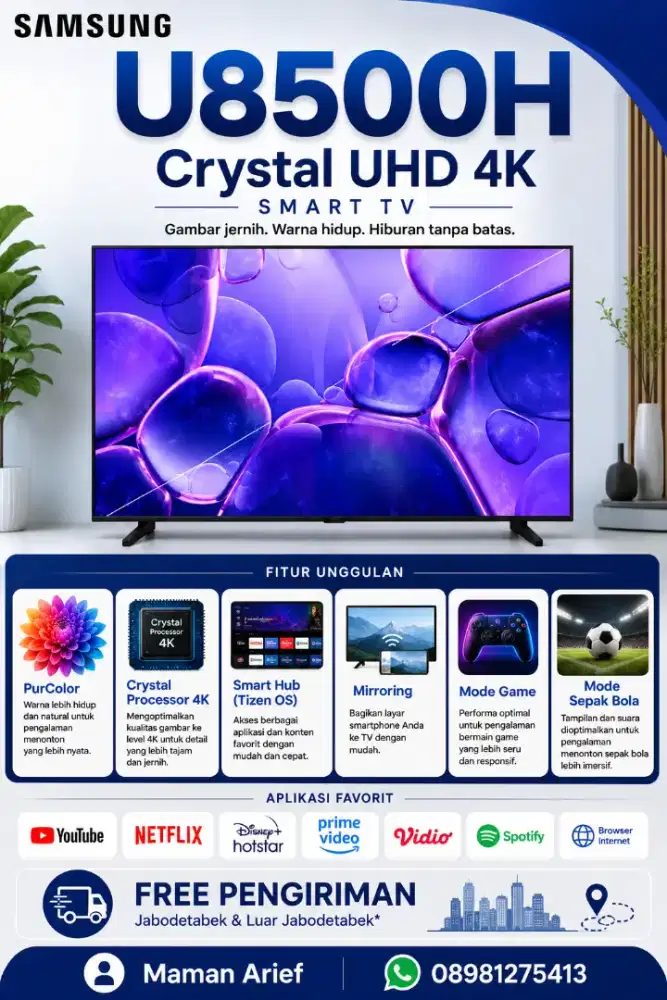 TV 65 Inch Samsung Smart TV U8500H new 2026