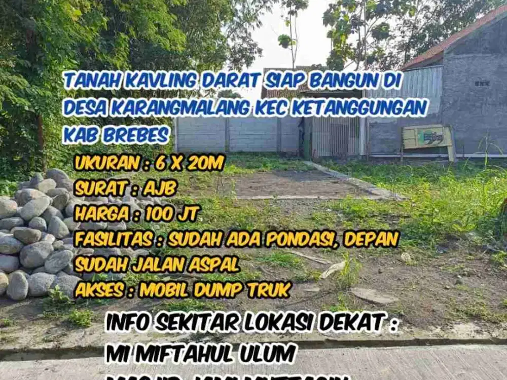 Tanah kavling darat siap bangun di desa karangmalang ketanggungan brebes