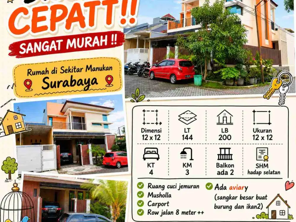Tandes Surabaya | Jual Rumah Murah 2Lt 144 m² Manukan Wetan Kulon Pakuwon Kandangan Tengger Sememi