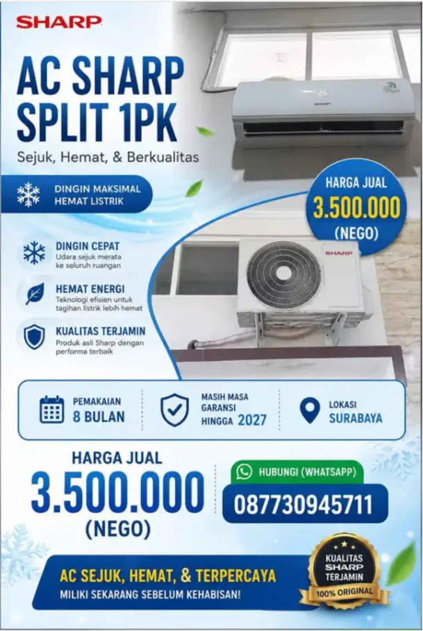 Dijual Ac Sharp Split STD 1 PK