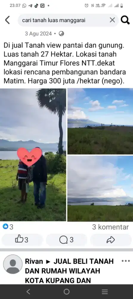Dijual tanah SHM di wae lengga manggarai Timur