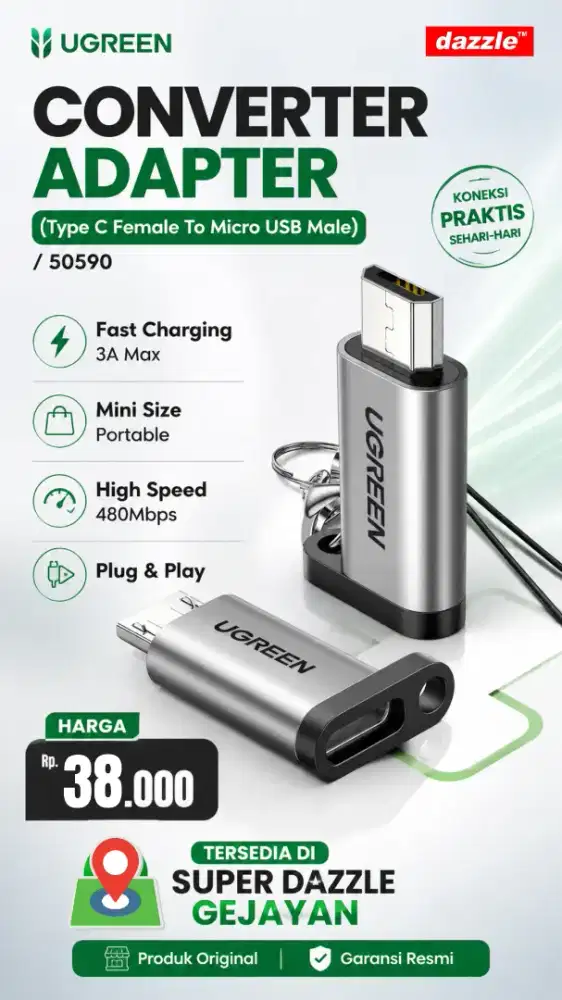 UGREEN CONVERTER ADAPTER TYPE C FEMALE TO USB A MALE (50590)