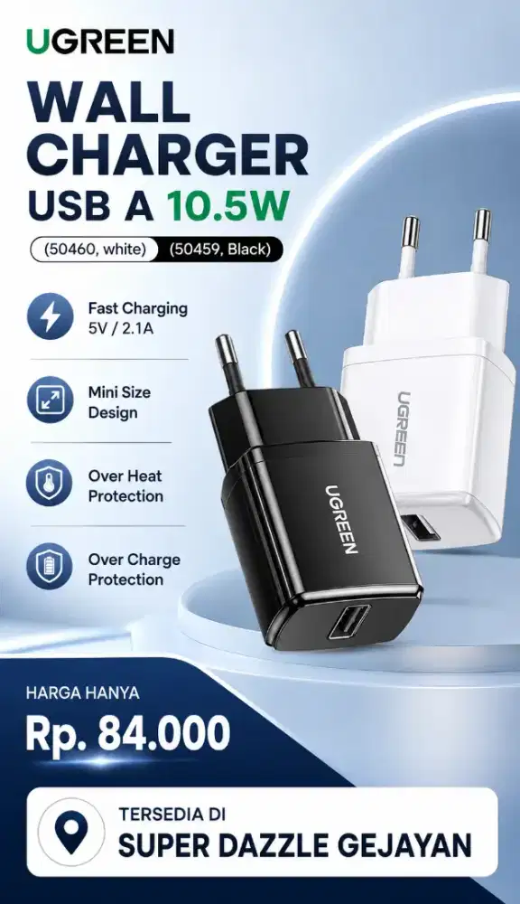 UGREEN WALL CHARGER USB A 10.5W (50459, 50460)