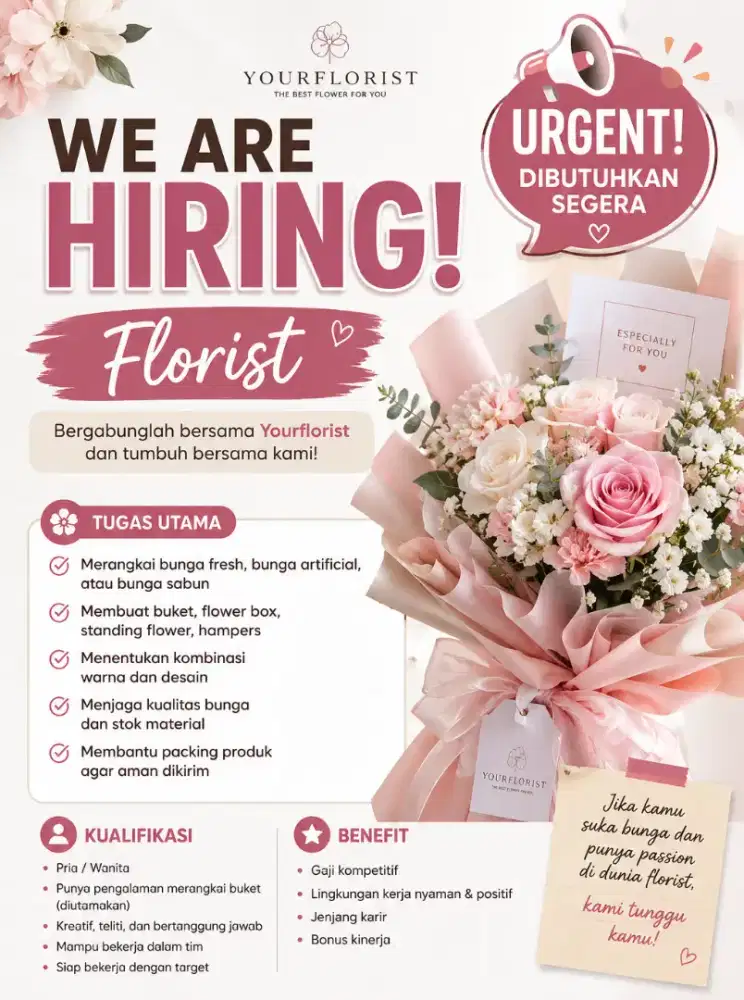 DIBUTUHKAN SEGERA FLORIST
