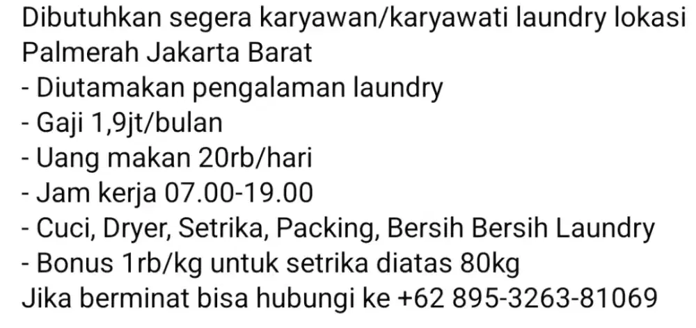 LOWONGAN LAUNDRY