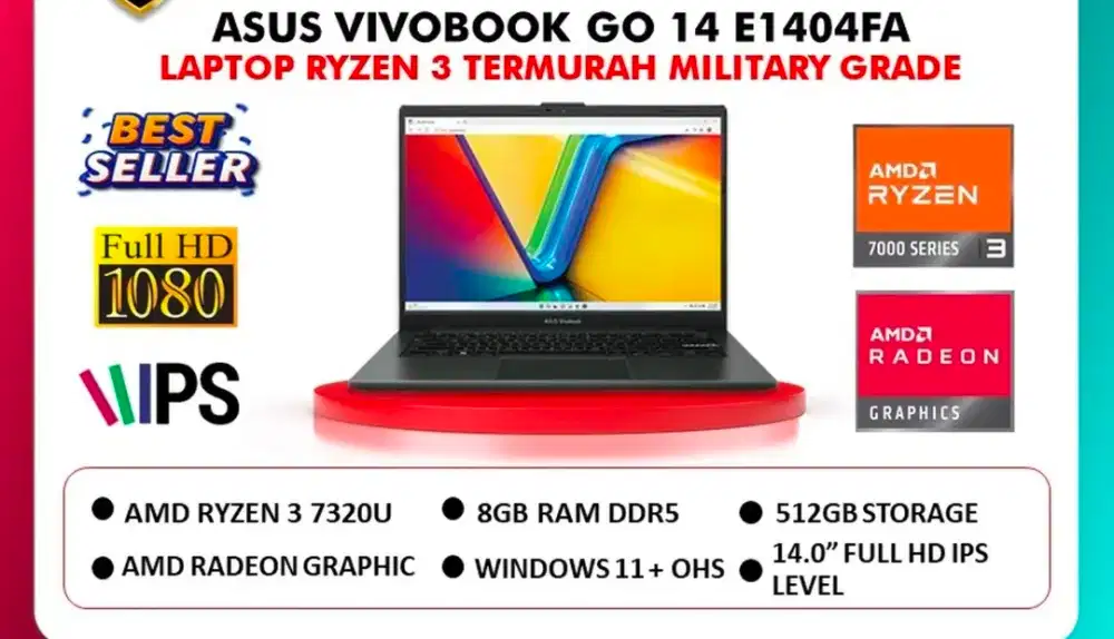 Laptop Asus VivoBook Go 14 E1404Fa AMD Ryzen 3 7320U Ram 8gb 512gb