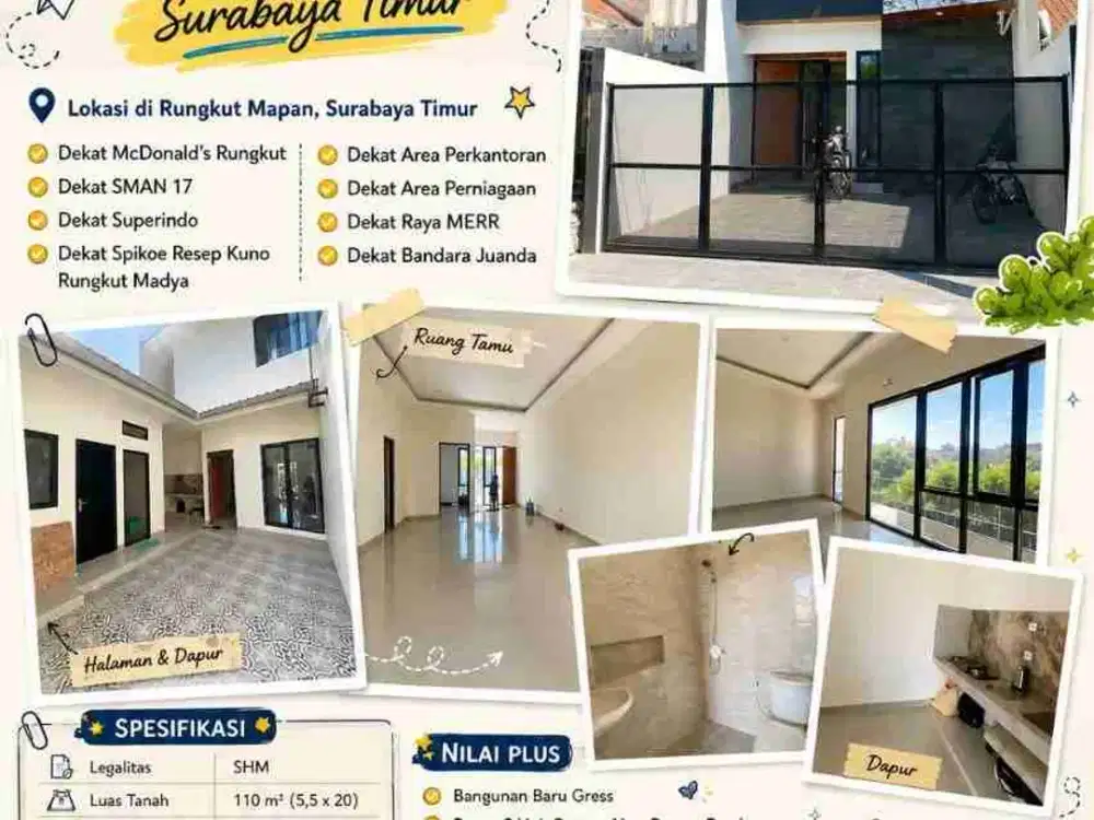 Gunung Anyar Surabaya | Jual Rumah Baru 2Lt 110 m² Rungkut Mapan Menanggal Barata Yakaya MERR