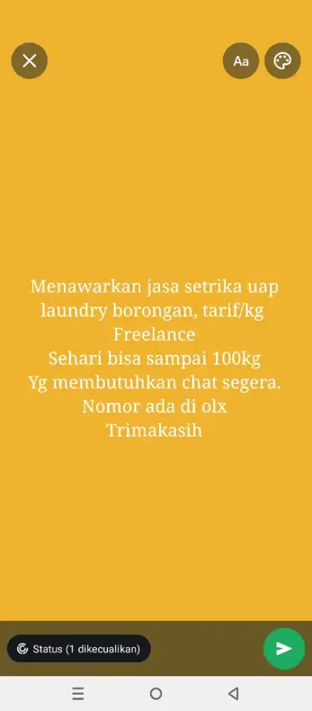 Menawarkan jasa setrika uap borongan/kg
