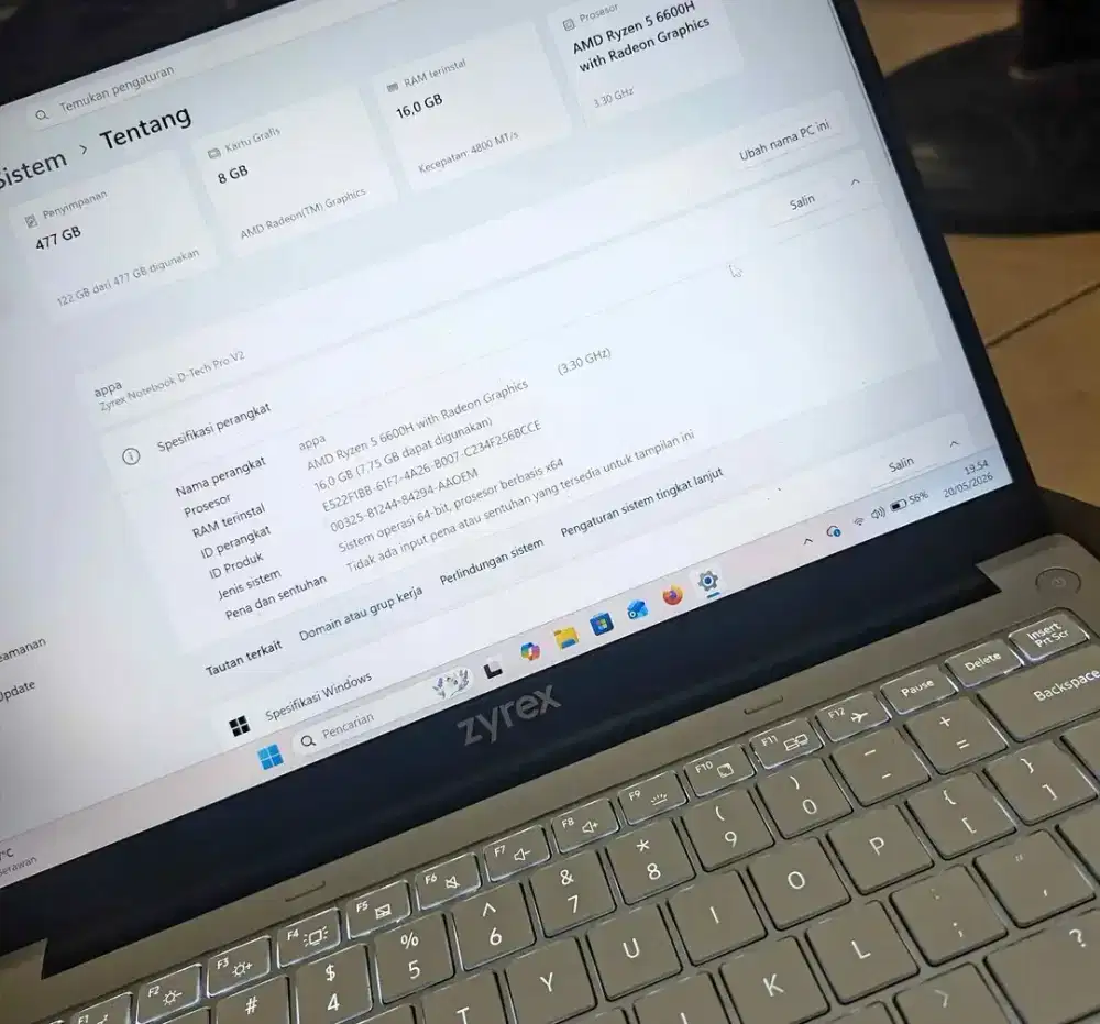 Laptop Zyrex dtech pro Ryzen 5 6600H