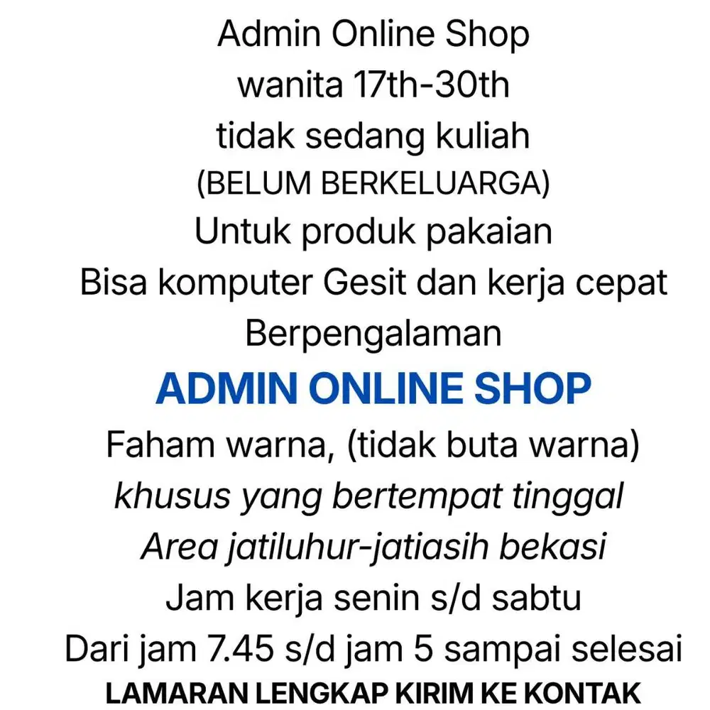 LOWONGAN ADMIN ONLINE SHOP