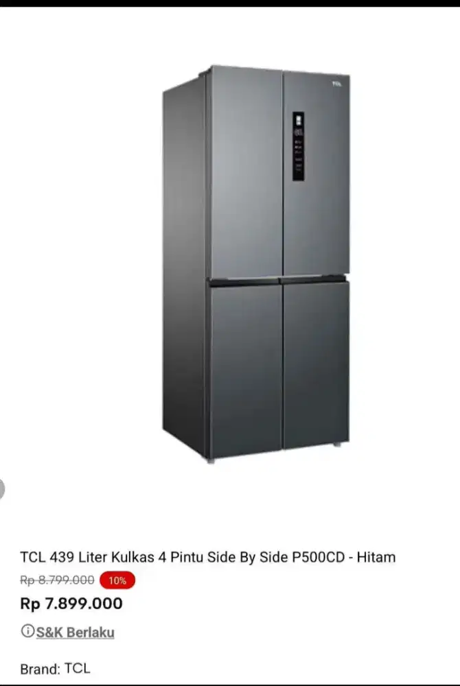 Tcl 439 liter kulkas 4 pintu