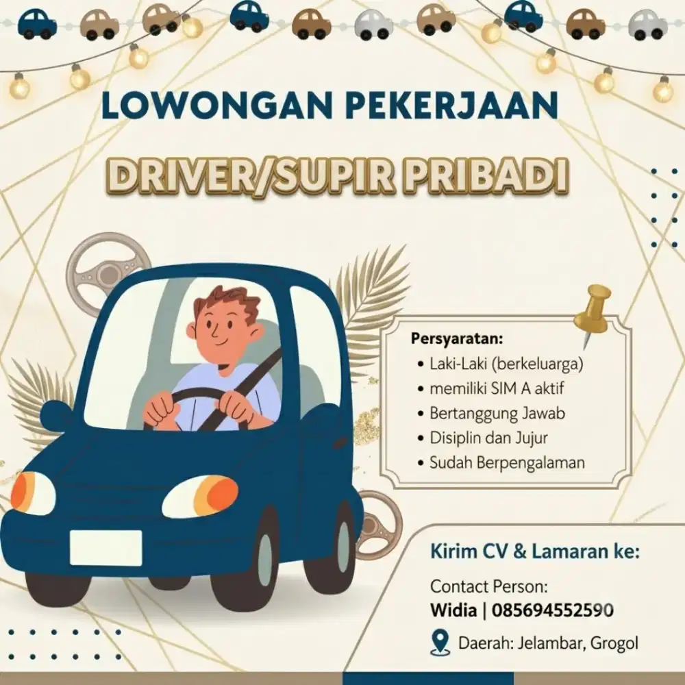 dicari driver pribadi berpengalaman