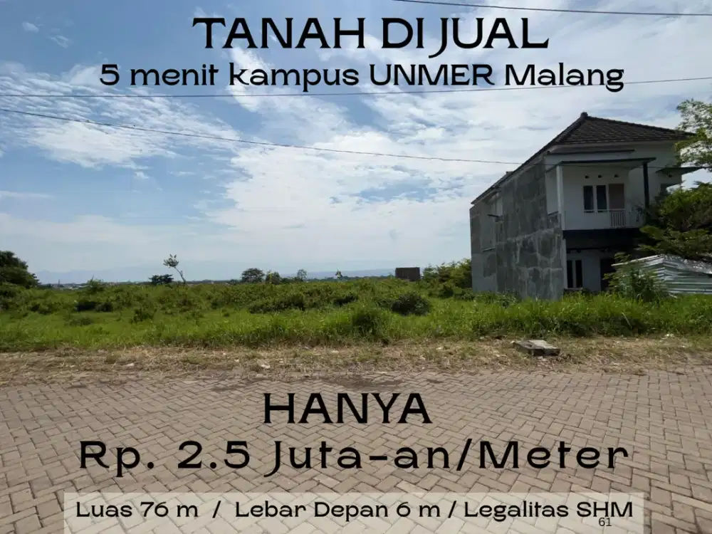 Cocok Bangun Rumah 5 Menit Alun alun Malang Tanah Malang Lebar Jalan 6 Meter