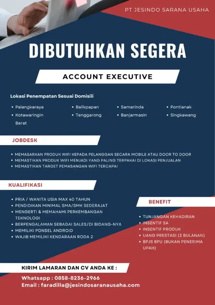 DIBUTUHKAN SEGERA LOKER AREA KALIMANTAN