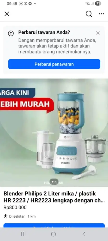 Blender Philips 2 Liter mika / plastik  HR 2223 ready biru dan hijau