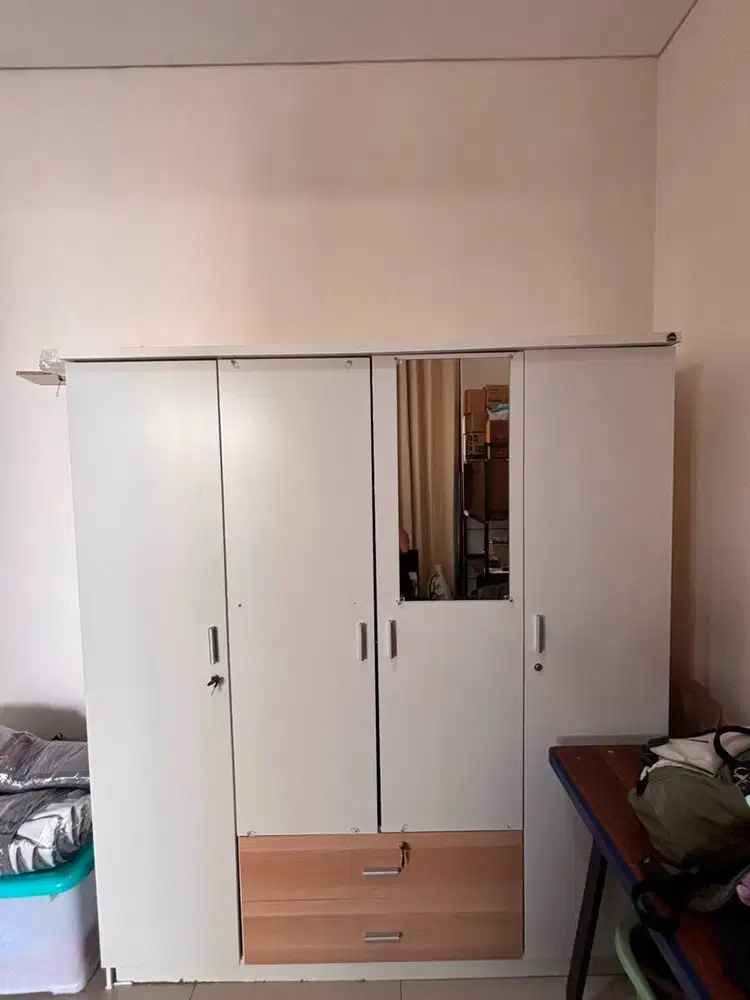 Lemari Pakaian PIRA ASTA 4PL 4 Pintu + Cermin & Laci | White-Pro OakDi