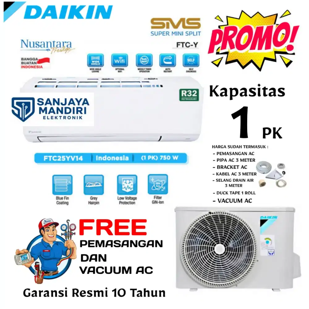 DAIKIN AC Split 1 PK STANDART BLUE FIN G-ION Filter FTC25YV14 Turbo