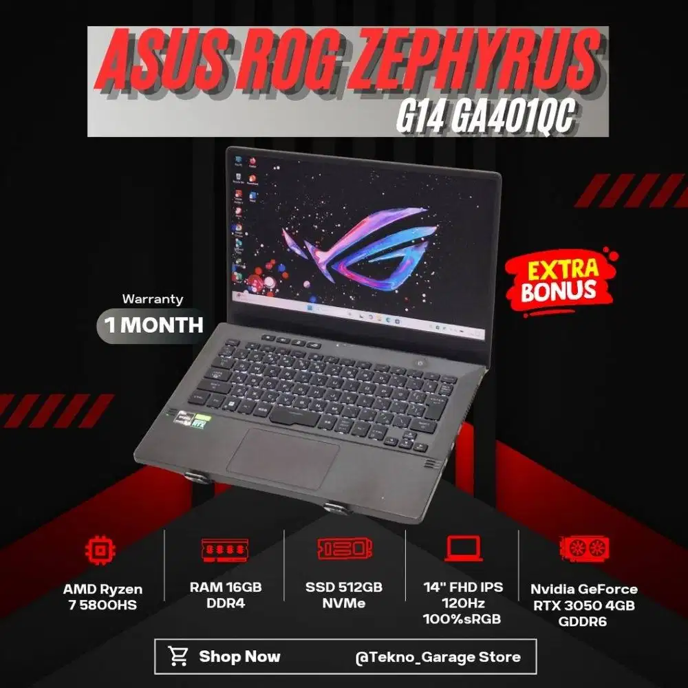 Laptop Gaming Slim ASUS ROG ZEPHYRUS G14 GA401QC RYZEN 7 5800HS RAM 16