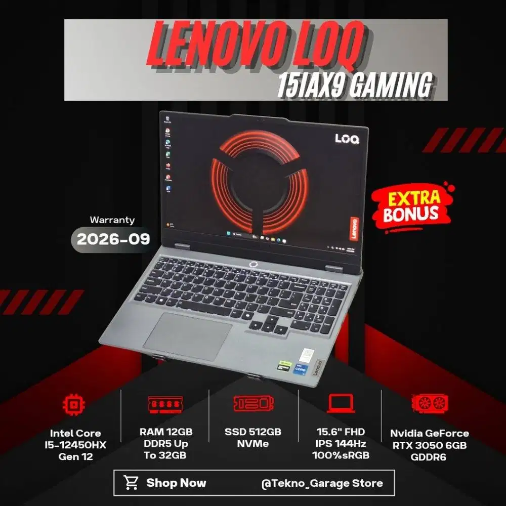 LENOVO LOQ 15IAX9 CORE I5-12450HX RAM 12GB SSD 512GB NVIDIA RTX 3050