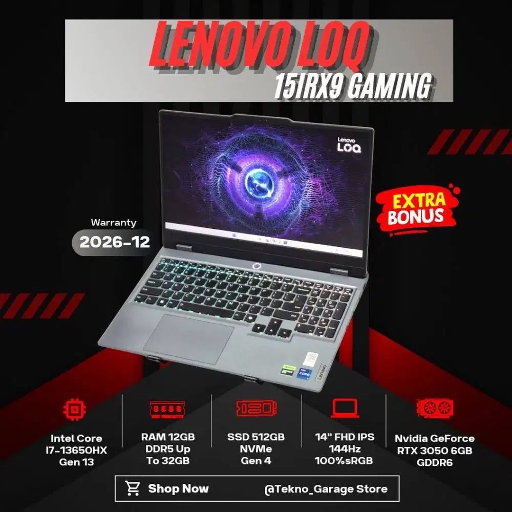 LENOVO LOQ 15IRX9 CORE I7-13650HX RAM 12GB SSD 512GB NVIDIA GEFORCE RT