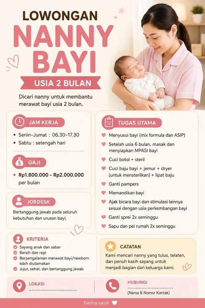 LOWONGAN PENGASUH BAYI PP TIDAK MENGINAP