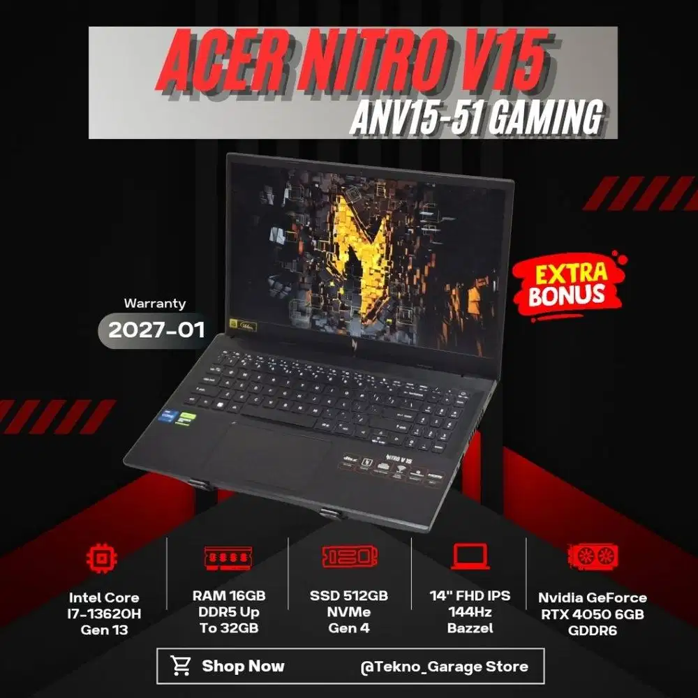 ACER NITRO V15 ANV15-51 CORE I7-13620H RAM 16GB SSD 512GB RTX 4050