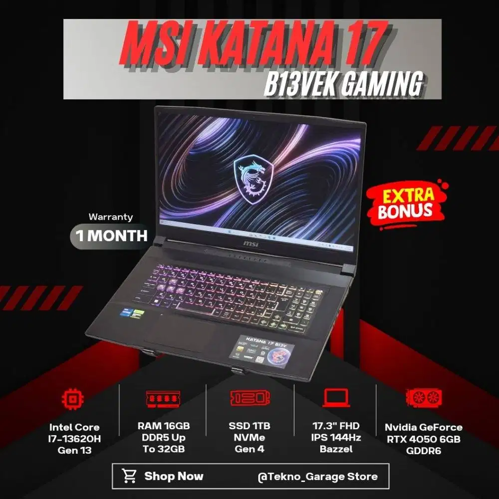 MSI KATANA 17 B13VEK CORE I7-13620H RAM 16GB SSD 1TB NVIDIA RTX 4060 1