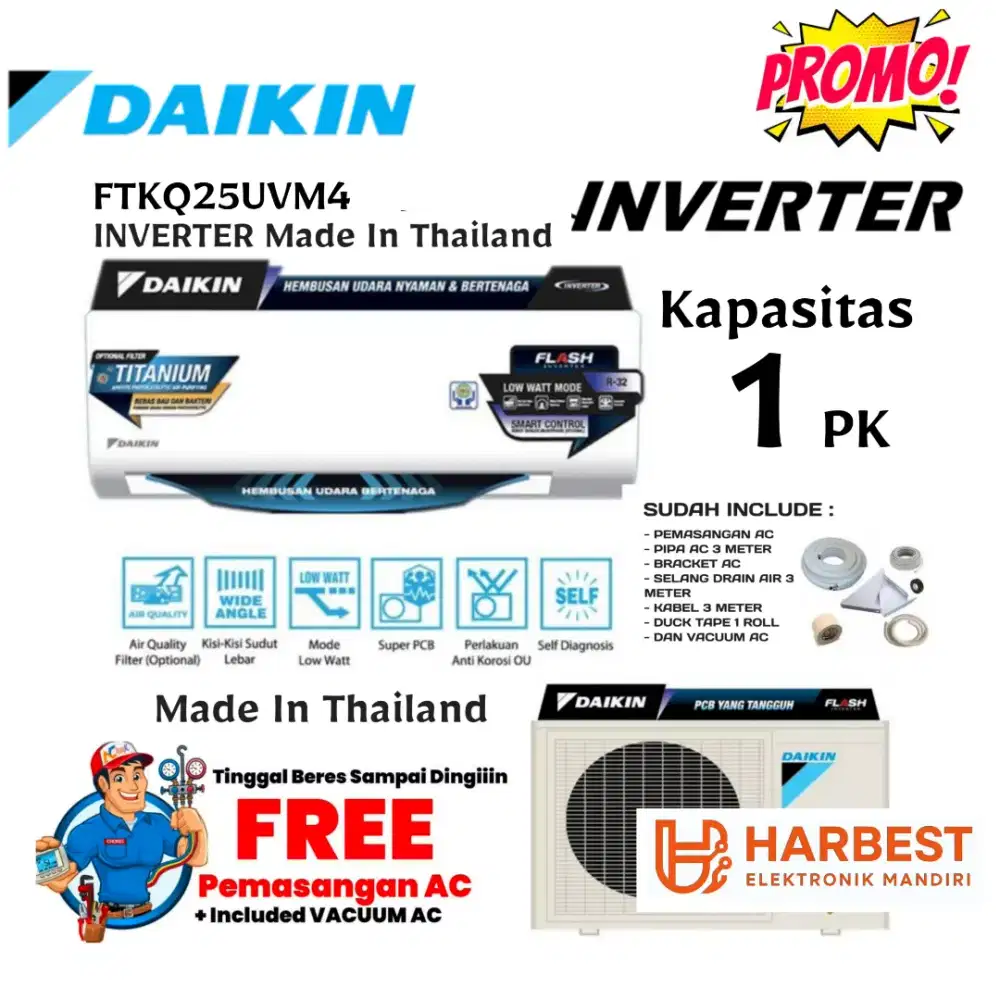 DAIKIN AC 1 PK INVERTER THAILAND FTKQ25UVM4 R32 JetCool LowVoltage