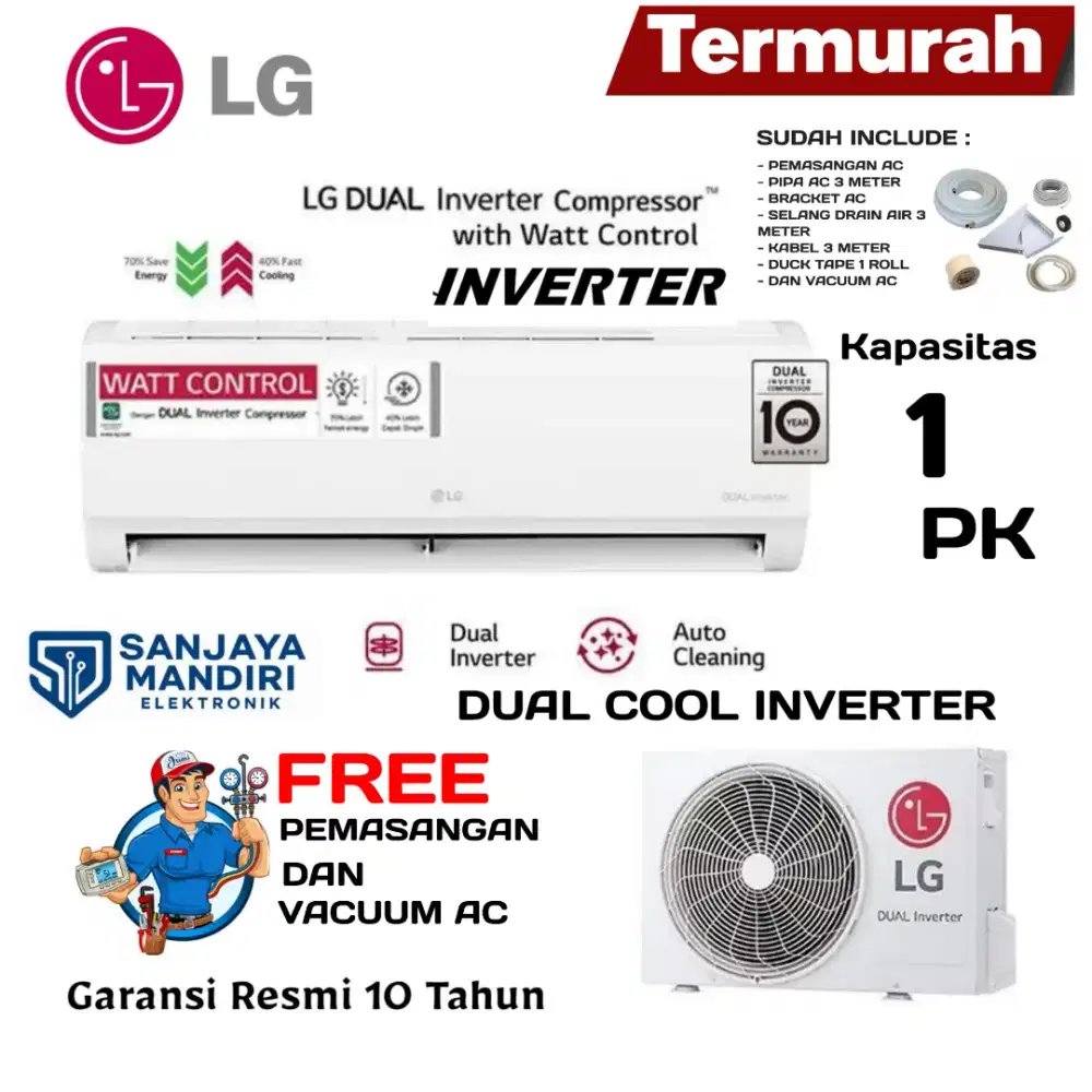 LG AC Split 1 PK DUALCOOL INVERTER T09EV5 Low Watt R32 JetCool
