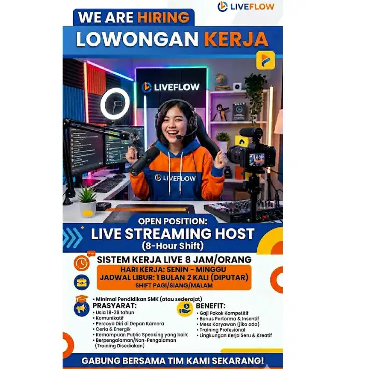 DIBUTUHKAN SECEPATNYA HOST LIVE JAKBAR KHUSUS YANG BISA TINGGAL DI MES